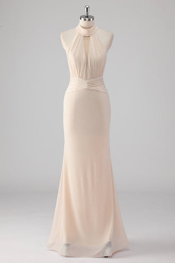 Robe longue formelle dos nu crème sirène découpée
